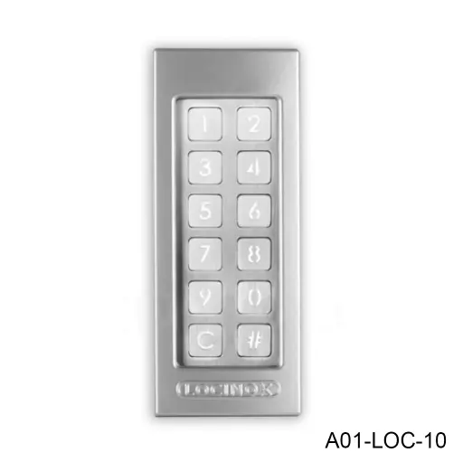 [A01-LOC-10] Teclado / Control de acceso SLIMSTONE Locinox, 100 codigos, 10-26Vcd, contactos secos, antivaldalico, iluminación led, Resistente al Agua (IP68) y al Frio. Loc