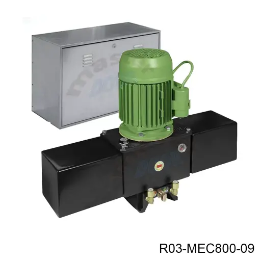 [R03-MEC800-09] Unidad Hidraulica Doble para MEC-800 en su caja Metálica (Motor + Recipiente + Caja Metálica Doble)