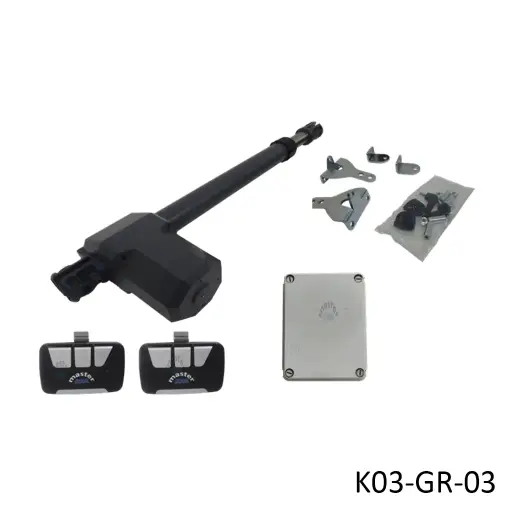 [K03-GR-03]Kit Pistones GR-300, 120V/24VCD, para 1 Hoja, con Receptor, 2 control MD y Bateria de Respaldo.