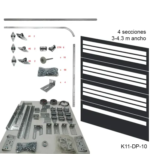 [K11-DP-10] Kit de herraje Americano DP, 2c8'4s FL-11', 13', 15' R12 / R15, guias Cal.16 (1.5mm)