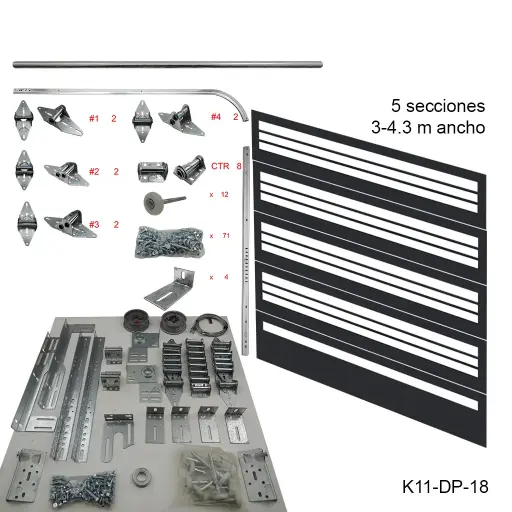 [K11-DP-18]Kit de herraje Americano DP, 2c8'5s FL 11'/ 13'/ 15', R12 / R15, Guias Cal.14 (2.0mm)