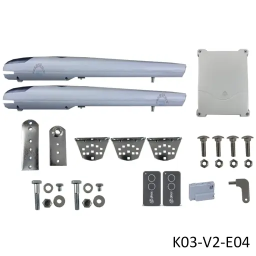 [K03-V2-E04] Kit Pistones Swing NYK 24V, 2 hojas, 120 Volt, para 2.00m ancho y 250 kilos, caja. V2