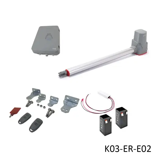 [K03-ER-E02] Kit Pistones 24VCD Temis, 1-hoja RH, 120V / 24VCD, caja...Incluye Bateria de Respaldo