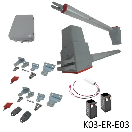 [K03-ER-E03] Kit Pistones 24VCD Temis, 2-hojas, 120V / 24VCD, caja...Incluye Bateria de Respaldo