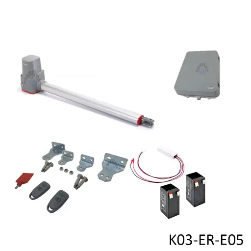 [K03-ER-E05] Kit Pistones 24VCD Temis Rapidos RC, 1-hoja RH, 120V / 24VCD, caja...Incluye Bateria de Respaldo
