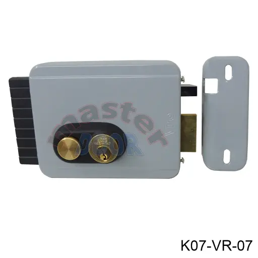[K07-VR-07] Kit Chapa Electrica Horizontal Viro V97 con Boton, 12vcd, para Puerta que abate hacia DENTRO con cilindro...Derecha (Por medio de la llave se bloquea el boton)