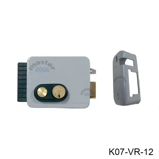 [K07-VR-12] Kit Chapa Electrica Horizontal Viro V97 con Boton, 12vcd, para Puerta que abate hacia FUERA con cilindro...Izquierda (Por medio de la llave se bloquea el boton)