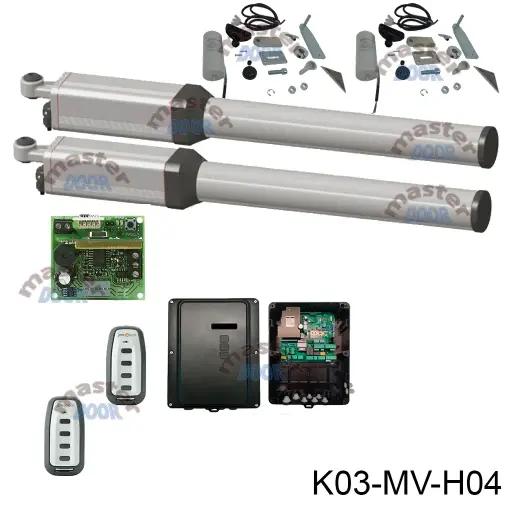 [K03-MV-H04] Kit Pistones Hydro-360 BAC Rápido BL 127v, para 2 hojas, con valv. desaceleración mecánica al cierre, peso máx. 400kg, ancho máx. 4.5m.