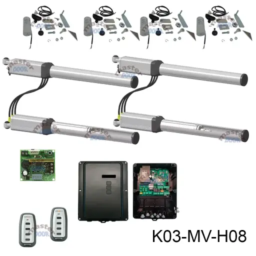 [K03-MV-H08] Kit Pistones Hydro-360 BAC Maestro y Esclavo, Rápido BL 127v, 2 hojas, con valv. desaceleración mecánica al cierre y apertura, peso máx. 1000kg, ancho máx. 5.0m